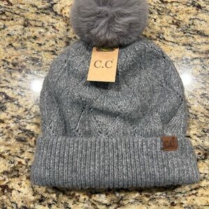 C.C Kids Charcoal Knit Beanie with Pom-Pom